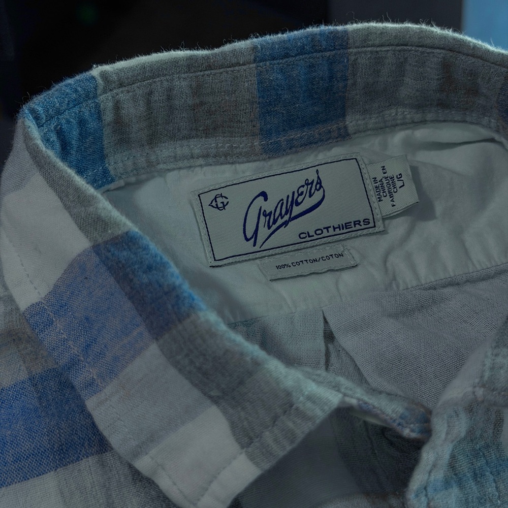 Crazy Soft Grayers Double Knit Blue and Gray Plaid Men's Shirt